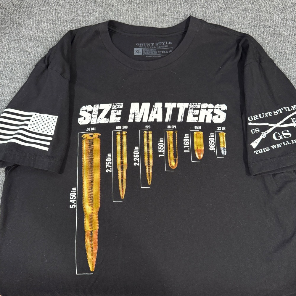 Grunt Style Mens XL Black Size Matters Ammo Graphic T-Shirt Short Sleeve Cotton
